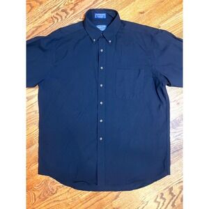 Sir Pendleton Mens Navy Blue 100% Worsted Wool Short Sleeve Button Down Shirt L